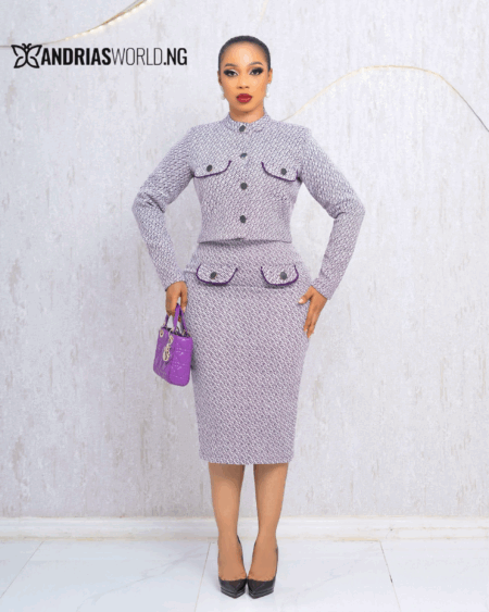 PURPLE TWEED SKIRT SUIT